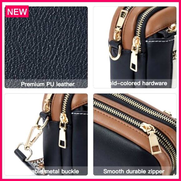 Small Vegan Leather Crossbody Bag Adjustable Strap Daily Use Lightweight - Picture 7 of 8